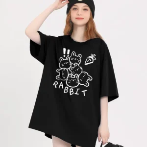 100%精梳棉~可爱萝卜兔子男女同款大气高级新款百搭休闲时尚