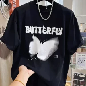 100%精梳棉~耐看设计气网红喷墨蝴蝶显瘦亲肤透气简约不挑人日常