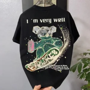 100%精梳棉~男女同款潮酷滑板熊印花AB面高级新款百搭休闲
