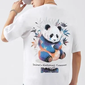 100%精梳棉~大气潮流街透气轻薄感小熊猫日常百搭宽松遮肉字母简洋气