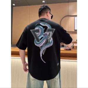 100%精梳棉~大气潮流街头灵蛇日常百搭宽松遮肉字母简洋气精梳棉透气