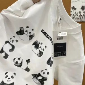 100%精梳棉~男女同款潮酷小熊猫九宫格多色可选印花单面高级新款