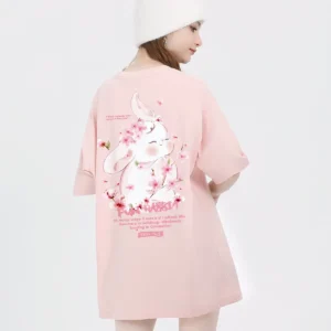100%精梳棉~AB面可爱兔子甜美小众舒适耐穿回头率超高温柔宽松慵懒百搭设计