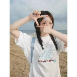 100%精梳棉~宽松慵懒百搭设计大气清新凉快舒适耐看夏日简单海星