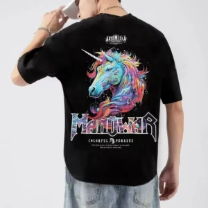 100%精梳棉~潮流街头简约不挑人独角兽彩色手绘日常百搭宽松遮肉简洋气