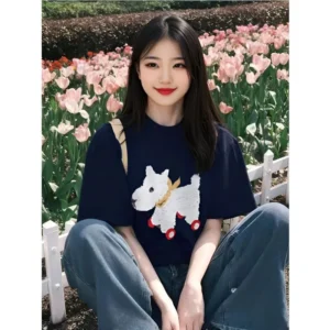 100%精梳棉~不挑人温柔宽松慵懒百搭设计简单百搭大气上镜 手绘狗狗图