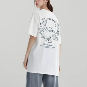 100%精梳棉~百搭耐看减龄软糯亲肤大气甜美小众舒适耐穿大图简单线条字母狗狗创版