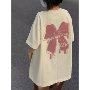 100%精梳棉~清新凉快舒适耐看显瘦亲肤透气设计气网红简约粉色蝴蝶结