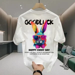 100%精梳棉~男潮酷街头帅气小兔子彩色炫彩韩字母版网红AB面