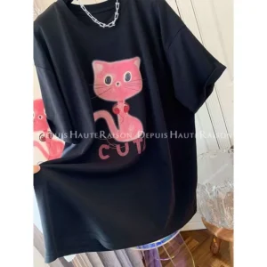 100%精梳棉~搞怪猫咪设计气网红简约高级不挑人显瘦亲肤透气简约韩系温柔风