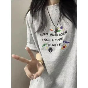 100%精梳棉~夏日必备温柔宽松简单字母慵懒百搭设计大气清新凉快舒适耐自创图