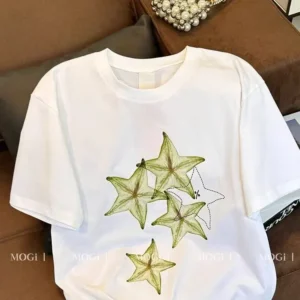 100%精梳棉~耐看设计气网红简约清晰夏日杨桃高级不挑人显瘦亲肤透气