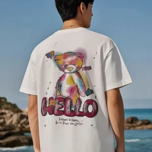 100%精梳棉~男潮酷街头洋气韩版网红AB面手绘版小熊可爱百搭