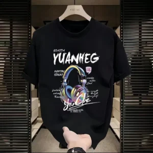100%精梳棉~男潮酷街头帅气韩版网红耳机A面潮酷多色可选印花