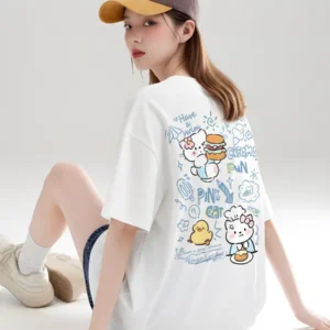 100%精梳棉~可爱小猫咪通字母减龄软糯亲肤大气甜美小众舒适耐穿