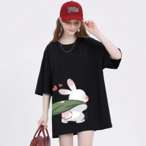 100%精梳棉~可爱兔子拔萝卜甜美小众舒适耐穿回头率超高温柔宽松