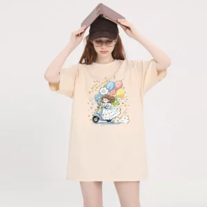 100%精梳棉~摩托车气球女孩男女同款大气高级新款百搭休闲时尚