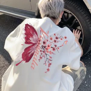 100%精梳棉~男潮酷街头帅气韩版网红蝴蝶多色可选印花单面高级